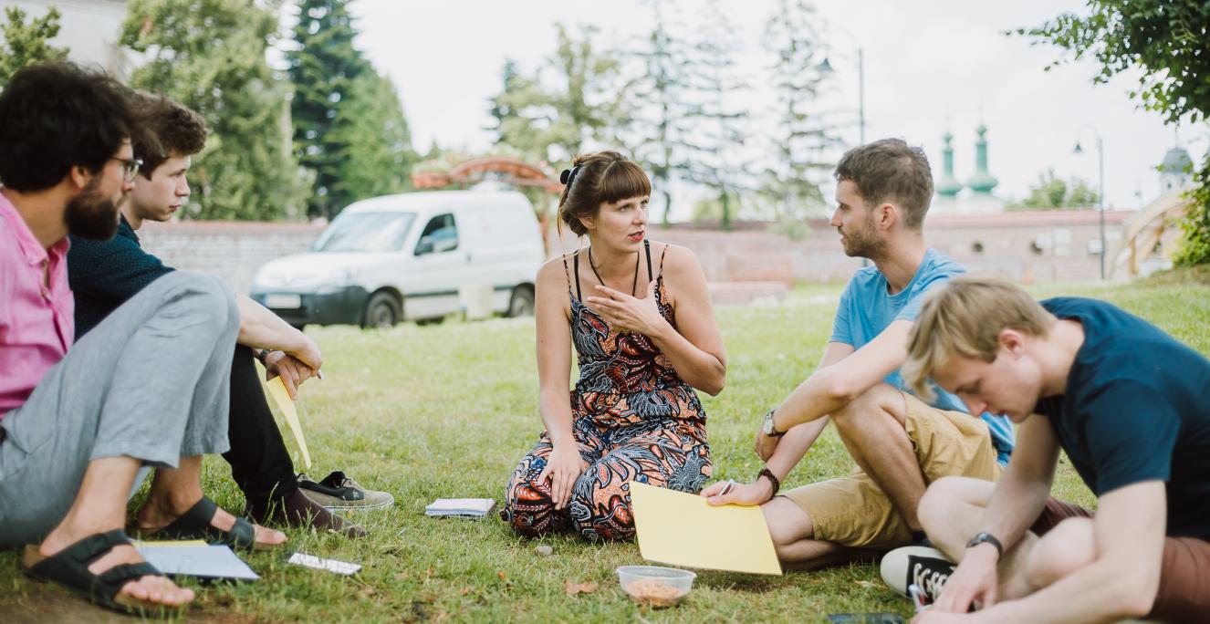 An outdoor discussion during the Minority Lab in Târgu Mureș, Romania An outdoor discussion during the Minority Lab in Târgu Mureș, Romania